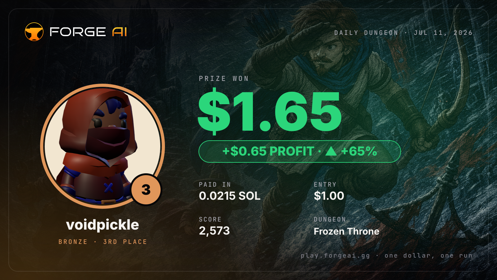 Win card: voidpickle won $1.65 · 3rd place in Frozen Throne of the Pale Wolf