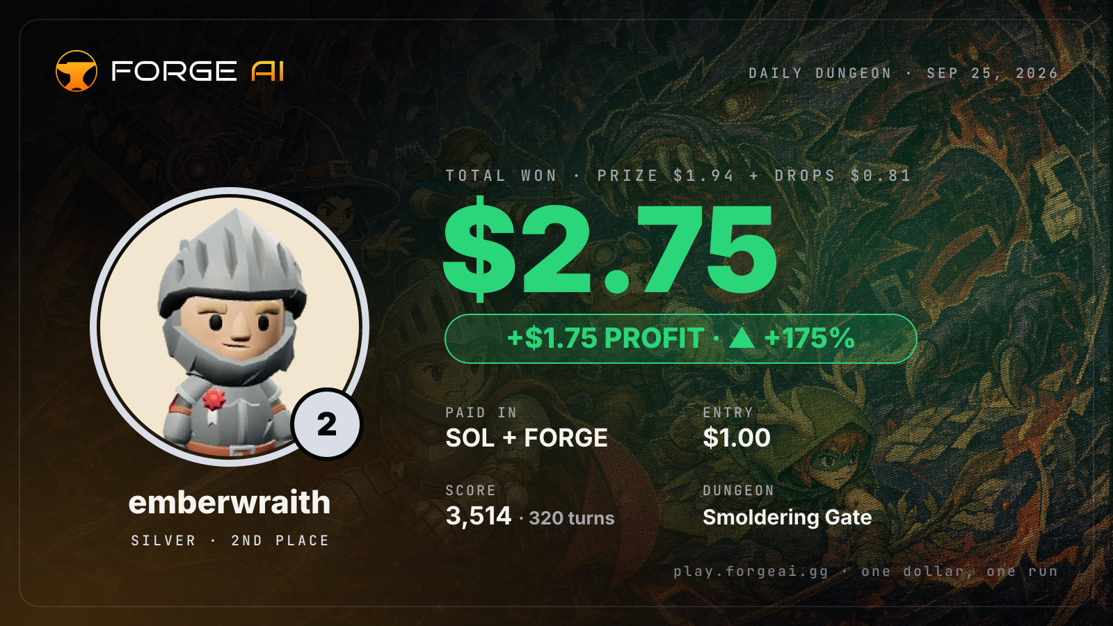 Win card: emberwraith won $2.75 · 2nd place in Smoldering Gate of the Drowned Ember